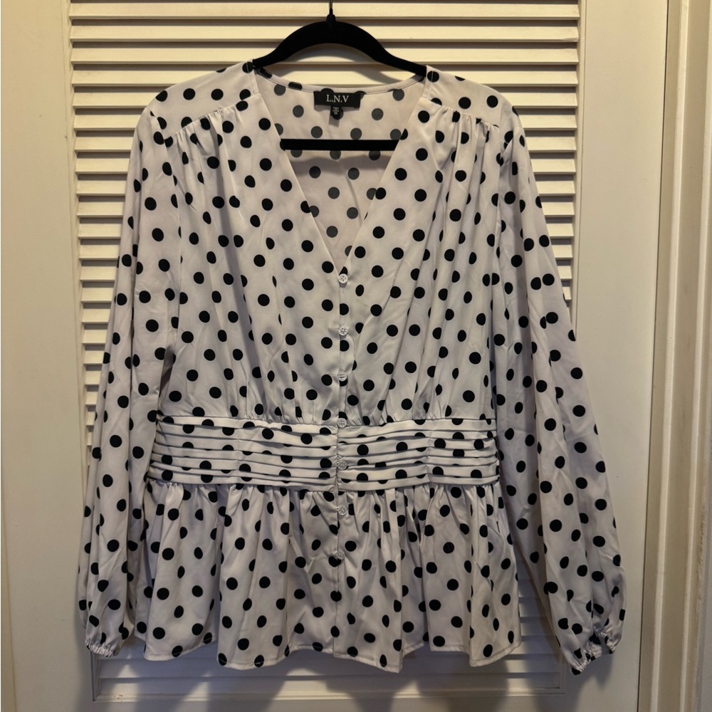 White and Black Polka Dot Peplum Blouse
